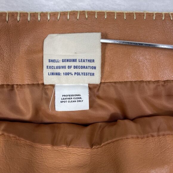 Vintage GAP Khaki Leather Skirt 10 Lined Contrasting Stitch Camel Brown Y2K - Picture 4 of 10